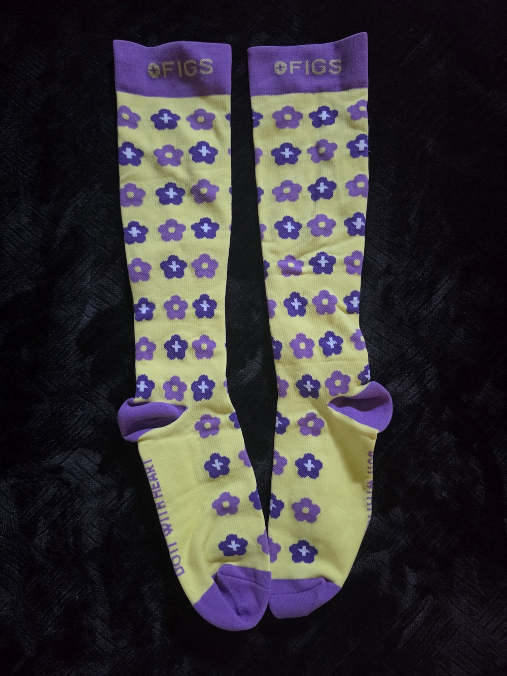 FIGS Yellow and Purple Floral Athletic Compression Socks